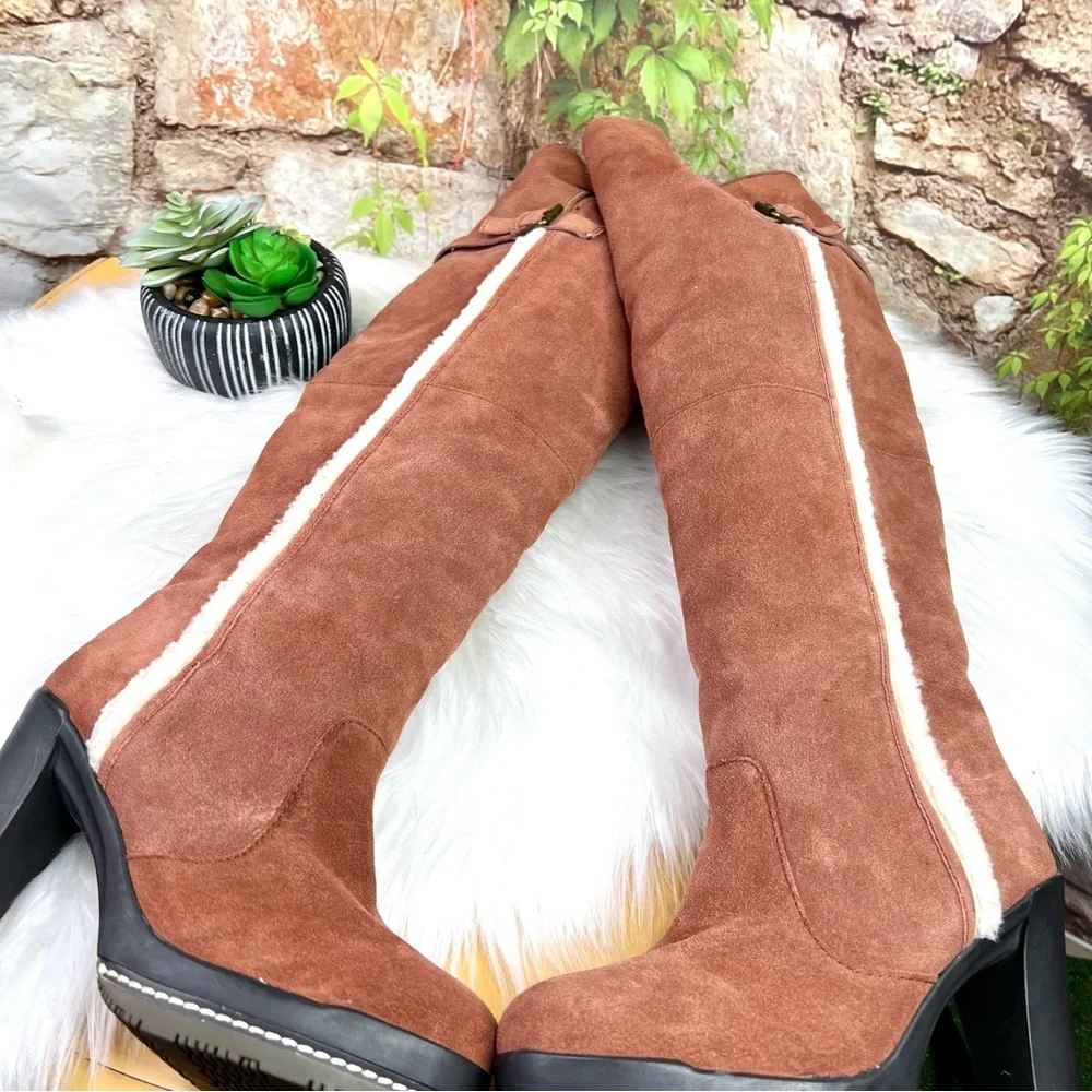 KELSI DAGGER Rozelle Faux Shearling Lined OTK Suede Boots, 8.5
